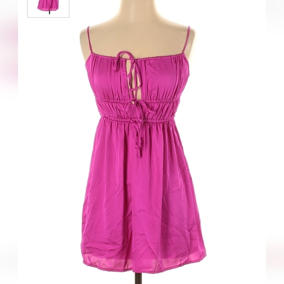 Free People Meant To Be Magenta Satin Tie-Front Mini Slip Dress ✨ Size XS - Picture 3 of 13